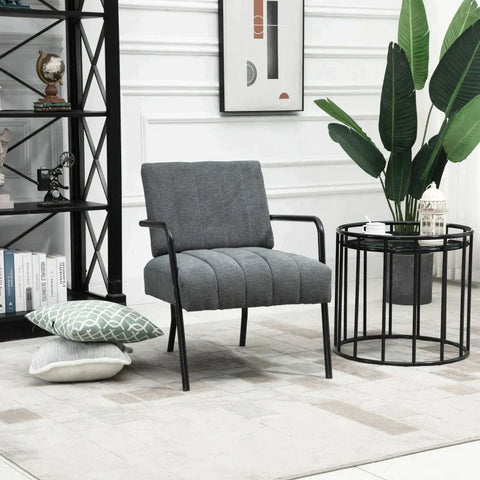 Gepolsterter Sessel Rootz – Doppelsitzsofa – Retro-Design – Samtoptik – Metall – Grau + Schwarz – 59 x 75 x 77 cm