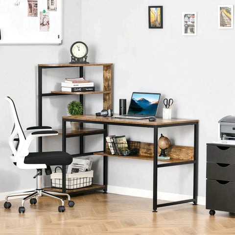 Rootz Desk - Computer Desk - Adjustable Desk - 4 Storage Shelves - 140x 60x 122cm