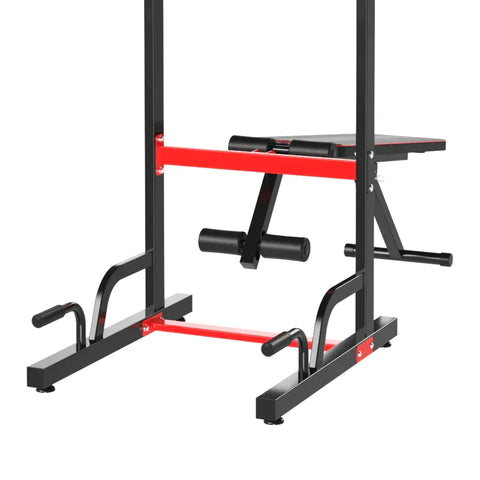 Rootz Power Tower Dip Station – Power Tower Station – Klimmzugstange – Fitnessgeräte – Schwarz/Rot – 94 x 174 x 180–230 cm
