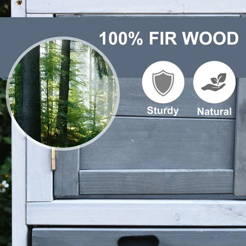 Rootz Small Animal Hutch - Rabbit Hutch - Guinea Pig Hutch - Outdoor Enclosure Cage - Outdoor Animal Hutch - Fir Wood - Light Grey - 150 cm x 52.5 cm x 68 cm