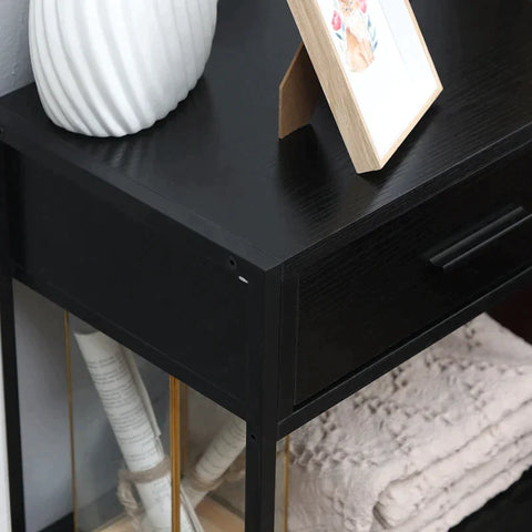Rootz Bedside Table - End Table -  Industrial Design - 1 Drawer - Steel - Engineered Wood - Black - 45 cm x 30 cm x 55 cm