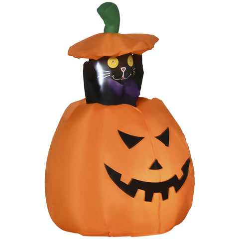 Rootz Kürbisgeist mit beweglicher Katze – Halloween-Dekoration – Gartendekoration – aufblasbare LED-Beleuchtung – Orange – 76 x 64 x 115 cm