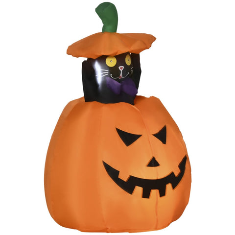 Rootz Pumpkin Ghost With Moving Cat - Halloween Decoration - Garden Decoration - Inflatable LED Lighting - Orange - 76 x 64 x 115cm