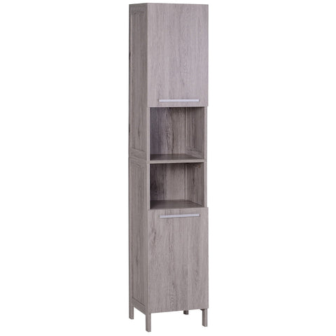 Rootz Bathroom Cabinet - Tall Cabinet - Bathroom Floor Cabinet - Bathroom Shelf - Tall And Narrow - 2 Cabinet Compartments - 2 Open Shelves - Grey - 30 x 32 x 172.5cm