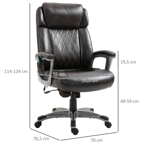 Rootz Office Chair - Massage Chair - 6-point Massage Swivel Chair - Ergonomic Chair - Adjustable In Faux Leather With Curved Headrest And Armrests - Brown - 70 x 76.5 x 114-124 cm