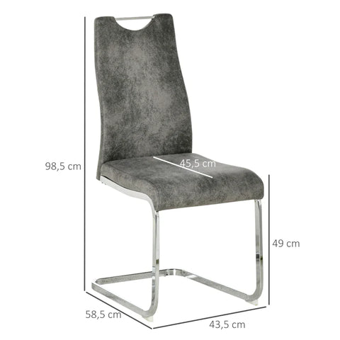 Rootz Chairs - Dining Chair - Dining Room Chair Set - Kitchen Chairs - With Backrest - And Steel Legs - Cantilever Chair - Ergonomically Shaped - Polyester/Steel - Grey - 43.5 x 58.5 x 98.5 cm