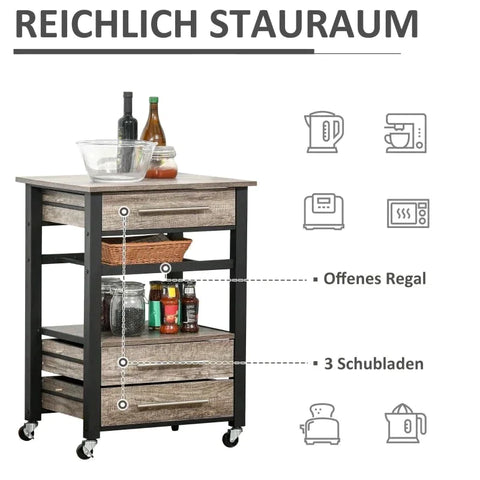 Rootz Kitchen Trolley - Serving trolley - Kitchen Cart - Rollable Kitchen Trolley
