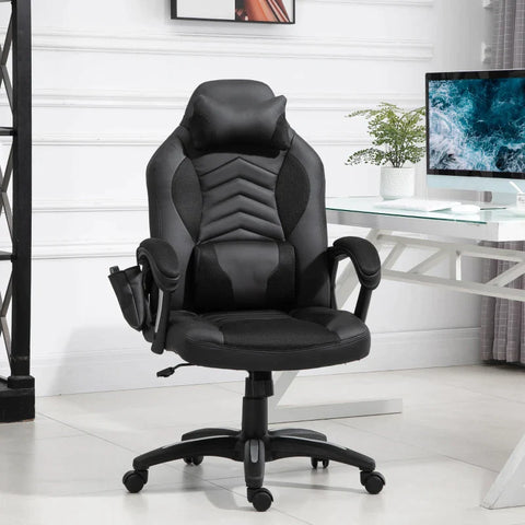 Rootz Massage Chair - Office Chair - Gaming Chair - Ergonomic Gaming Chair - With Heat Function - Black - 68 x 69 x 108-117cm