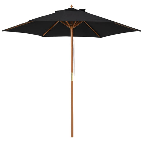 Rootz Parasol - Wood Garden Parasol - 3 Tier Sun Protection - Sun Shade - Wooden Umbrella Canopy - Polyester - Black - Ø2.5 x 2.3 m