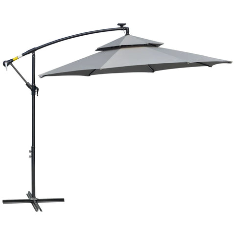 Rootz Traffic Light Umbrella - Traffic Light Parasol - Market Umbrella - Led Solar Parasol - With Stand - Aluminum/Metal/Polyester - Light Gray/Black