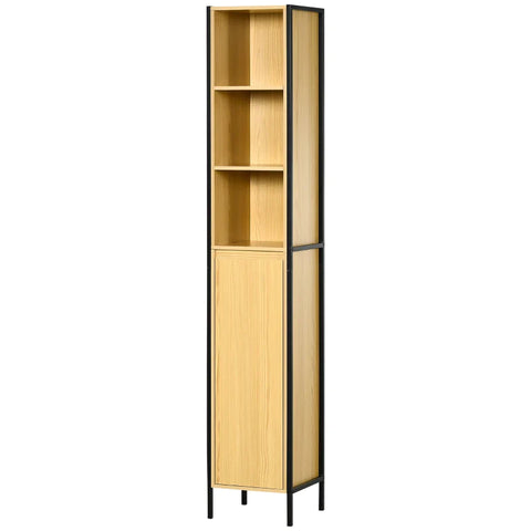 Rootz Bathroom Cabinet - Industrial Designed - 1 Cabinet - 3 Shelves - Black + Brown - 30cm x 28cm x 168cm