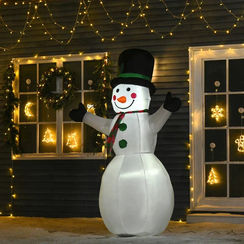 Rootz Snowman - Christmas Snowman - Inflatable Snowman with 2 Module Lights - Christmas Decoration - Garden Lawn Decoration - White - 130 x 72 x 193 cm