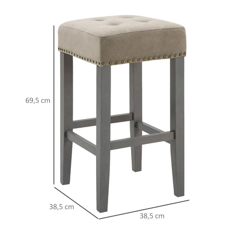 Rootz Barkrukken Set Van 2 - Eetkamerkrukken Met Voetsteun - Ademend - Polyester Stof - Rubberhout - Schuim - Grijs - 38,5 x 38,5 x 69,5 cm