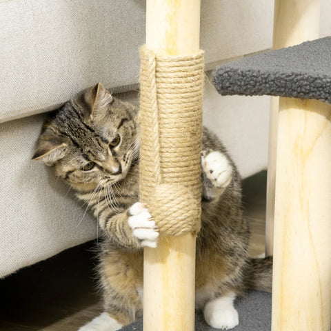 Rootz Scratching Post - Cat Tree - 3-layer Kitty Ladder - Cat Climbing Toy - Cat Tower - With Ball Toy - Grey - 45 x 40 x 48cm