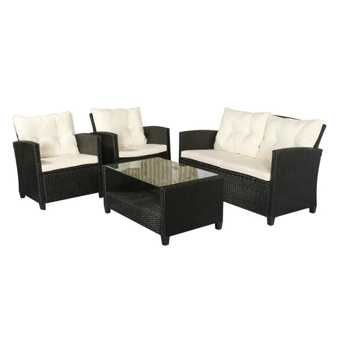 Rootz Sofa Set - Garden Furniture Set - Poly Rattan Seating Set - Double Sofa - Single Armchairs - Black- 124 x 68 x 76 cm