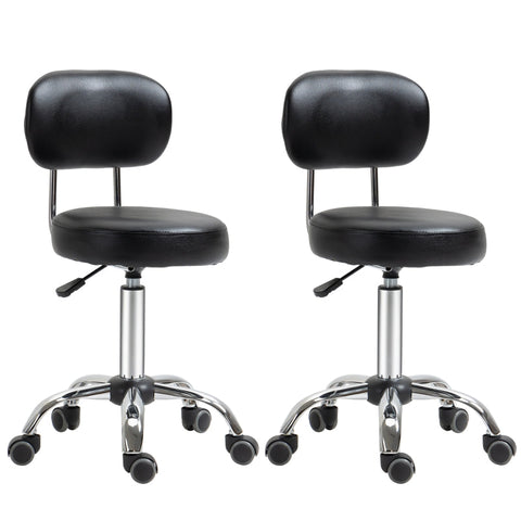 Rootz Saloon Stools - Set Of 2 Work Stools - Work Stools - Stools - With Backrest - Height-adjustable - Faux Leather/Foam/Steel - Black - 48 x 48 x 77-92 cm