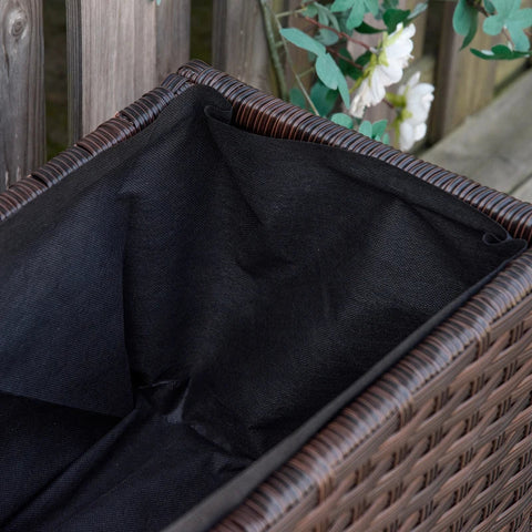 Rootz Raised Bed - Rattan Garden Bed - Flower Box - Poly Rattan with Wheels - Planter with Drainage Holes - Coffee Brown - 94.5 x 31 x 36 cm