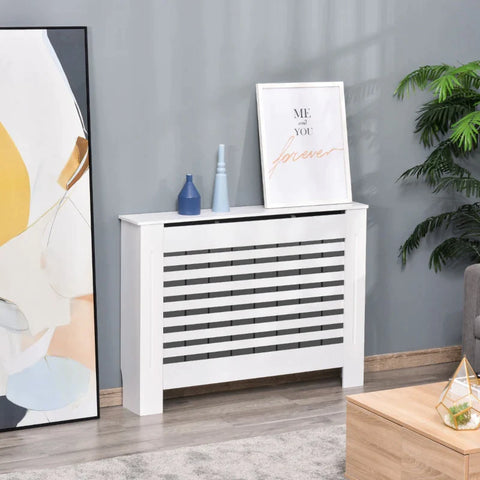Rootz Radiator Cover - Heating Cover - Wood Radiator Cover - White - 112 x 19 x 81 cm