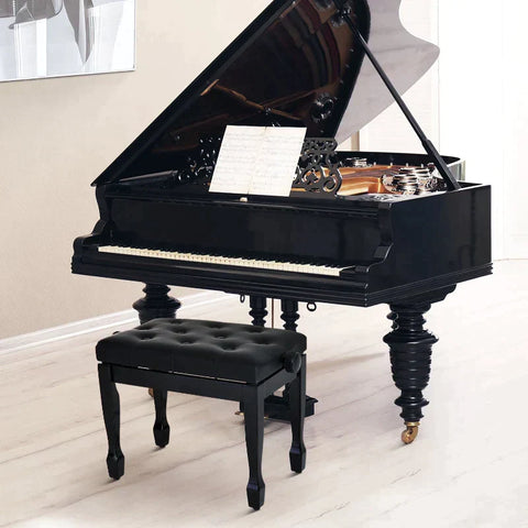 Rootz Piano Stool - Wood Piano Stool - Height-adjustable Piano Bench Stool - Black - 64 cm x 35 cm x 55 cm