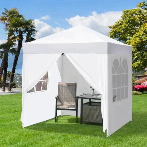 Rootz Pop-Up-Pavillon – Faltpavillon – 4 Seitenwände mit Fenstertür mit Reißverschluss – Festzelt-Gartenzelt – Tragetasche – Metall – Oxford – Weiß – 2 x 2 m