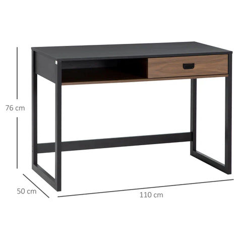 Rootz Industrial Design Desk - 1 Drawer - 1 Compartment -  Workspace organization - Home - Office - Brown + Black - 110 cm x 50 cm x 76 cm