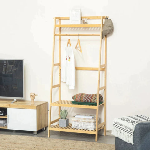 Rootz Kapstok - Bamboe Kapstok - Kledingrek - Met 3 Planken - Droogrek - Vrijstaand Kledingrek - Bamboe - Naturel - 70 x 42 x 164 cm