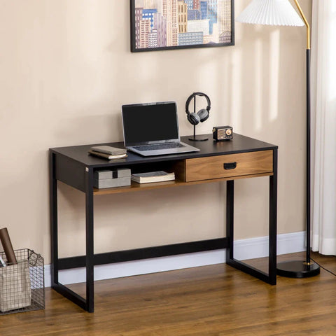 Rootz Industrial Design Desk - 1 Drawer - 1 Compartment -  Workspace organization - Home - Office - Brown + Black - 110 cm x 50 cm x 76 cm