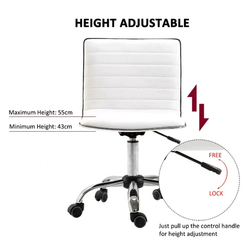 Rootz Barber Chair - Salon Chair - Swivel Chair - Office Chair - Height Adjustable - Steel PU - White - 48 x 52 x 78-90 cm