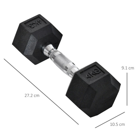 Rootz 2 x 4kg Hexagonal Dumbbells - Rubber Dumbbell - Sports Hex Weights Sets - Weight Lifting Exercise - Home - Gym