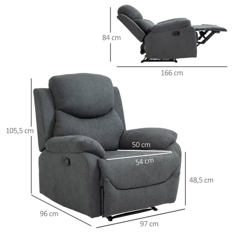 Rootz Relaxation Chair - Reading Chair - Armchair - Multi-layer Board - Reclining Function - Tiltable 150° - Linen Look - Polyester-foam-steel - Dark Gray - 97W x 96D x 105.5H cm