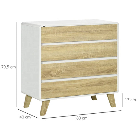 Rootz Chest of Drawers - 4 Drawer - Edge Handles - Storage Organiser - Bedroom - Living Room - White + Natural - 80cm x 40cm x 79.5cm