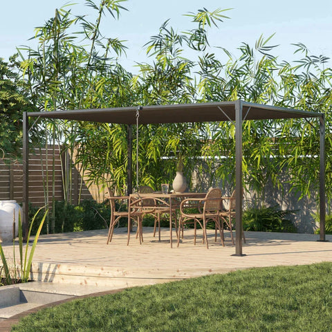 Rootz Pergola - Gazebo - With Slat Roof - Garden Gazebo - BBQ Gazebo - With Hand Crank - Roof Adjustable - Weatherproof - Aluminum - Grey - 3.95L x 2.95W x 2.13H m