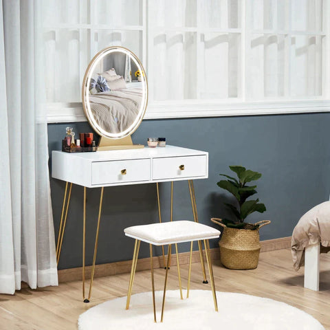 Rootz Dressing Table - With Stool And Chair - White - 80 Cm X 40 Cm X 136 Cm