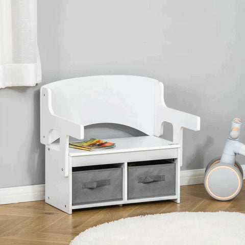 Rootz Children's Chair - Children's Table - Children's Furniture For Toddlers - Seating Group With Storage Space  - MDF Non-woven Fabric - White - 60 x 60 x 43 cm