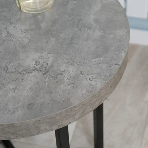 Rootz Beistelltisch – Couchtisch – Rund – Zementoptik – Metallrahmen – Wohnzimmer – Schlafzimmer – Schwarz – 48 x 48 x 56,5 cm