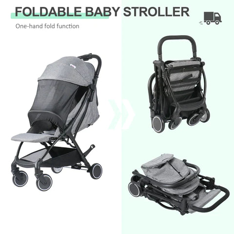 Rootz Baby Stroller - Stroller With Footrest - Five-Point Harness - Foldable Pushchair - Grey - 66 cm x 49 cm x 105 cm