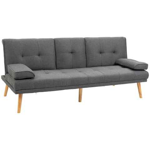 Rootz Sofa Bed - Scandi Design - Comfortable+Pretty - 3 Seater - 2 Cushions - Lie Down - Dark Gray + Natural - 181W x 48D x 42H cm