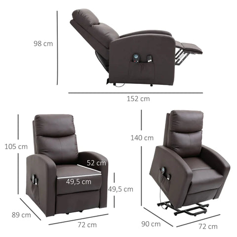 Rootz Massage Chair - Stand-up Aid - Relaxation Chair - Reclining Chair - Headrest - 8 Vibration Points - 2 Remote Controls - Faux Leather - Brown - 72L x 89W x 105H cm