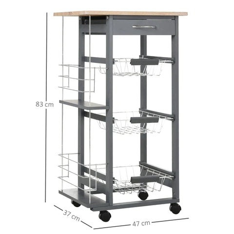 Rootz Kitchen Trolley - Serving Trolley - 2 Shelves - Indoor - Outdoor - Brown/Grey - W47 x D37 x H83 cm