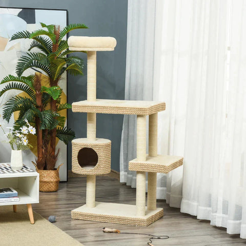 Rootz Krabpaal - Krabpaal - Kattenmand - Kattenkrabpaal - Beige/Koffie - 60 x 40 x 135 cm