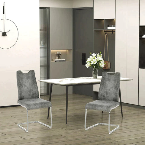 Rootz Chairs - Dining Chair - Dining Room Chair Set - Kitchen Chairs - With Backrest - And Steel Legs - Cantilever Chair - Ergonomically Shaped - Polyester/Steel - Grey - 43.5 x 58.5 x 98.5 cm