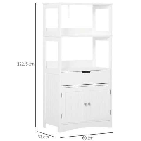 Rootz Bathroom Cabinet - Bathroom Floor Cabinet - Storage Cabinet - Bathroom Midi Cabinet - Drawer Base Cabinet - With 2 Open Shelves - White - 60 x 33 x 122.5 cm