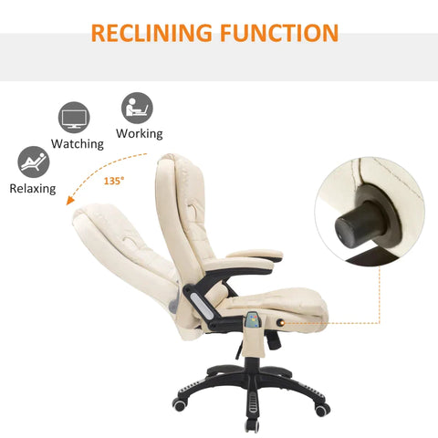 Rootz Office Swivel Chair - Crème - Leer, Pvc - 24,41 cm x 26,77 cm x 47,64 cm