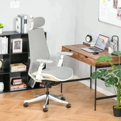 Rootz Office Chair - Swivel Office Chair with Adjustable Headrest - Foam - Nylon - Polyester - Light Grey - 65 x 68 x 117-125 cm