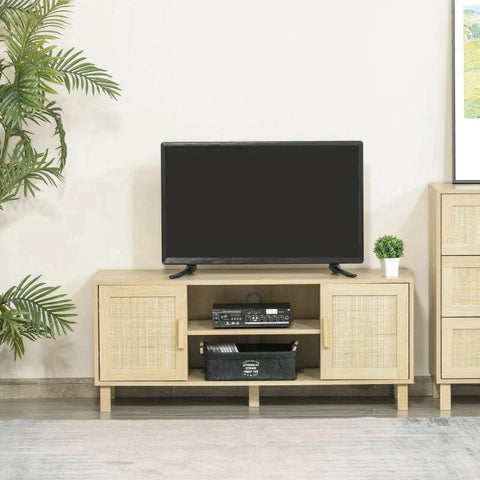 Rootz TV Dresser - TV Table - Dresser - TV Storage Cabinet - TV Cabinet - 2 Rattan Doors - 115 x 40 x 48 cm