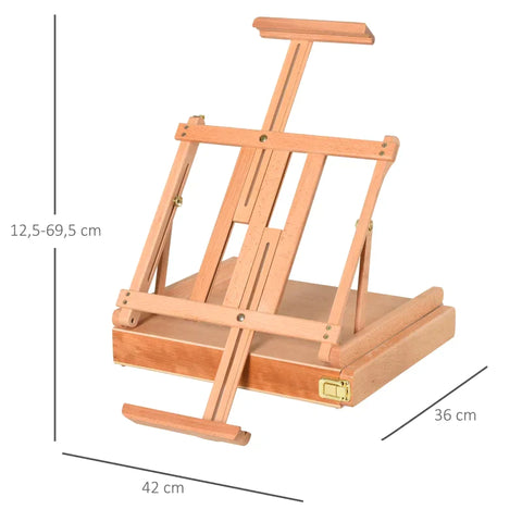 Rootz Suitcase Easel - Easel Stretcher - Studio Easel - Angle - Adjustable - Foldable With Drawer - Natural - Beech Wood