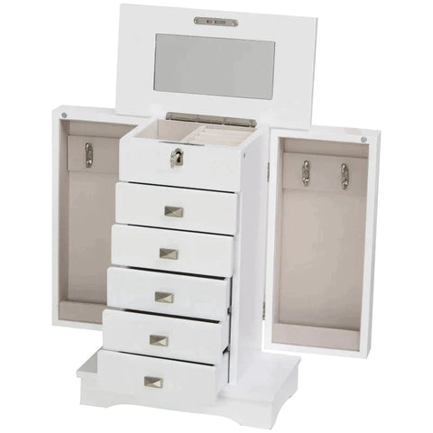 Rootz Jewelry Box - Jewelry Cabinet - Jewelry Chest Of Drawers With Mirror - Storage Cabinet With Drawers - Jewelry Box With Handle - White - 25x14x34.5cm