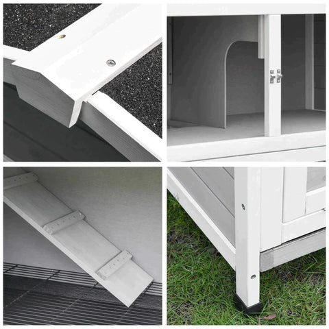 Rootz Knaagdierenhok - Knaagdierkooi - Caviahok - Ontwerp met 2 niveaus - Dennenhout - Grijs + Wit + Zwart - 121,5 x 57 x 104,5 cm