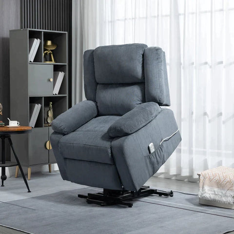 Rootz Stand-up Chair - Relaxation Chair - With Reclining Function - Remote Control - Velvet Look - Grey - 92 x 93 x 105 cm