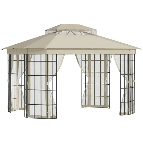 Rootz Gazebo - Garden Pavilion - Garden Tent - Marquee Party Tent With 4 X Mosquito Net - Breathable - Double Roof - Metal - Polyester - Black + Beige - 365L x 300W x 265H cm